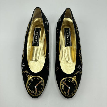 J. Renee Women's Suede Clock Novelty Shoes Flats Size 6 1/2 M /cb