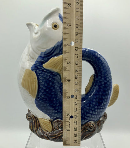 Vtg Wanjiang Gurgle Fish Pitcher Nouveau Majolica /b