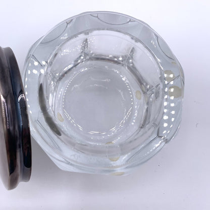 Vintage PLATA LAPPAS Signed & Hand-cut Crystal Vanity/Dresser Jar with Silverplate Lid /hgo