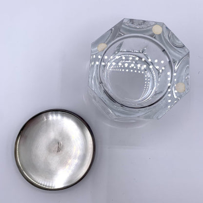 Vintage PLATA LAPPAS Signed & Hand-cut Crystal Vanity/Dresser Jar with Silverplate Lid /hgo