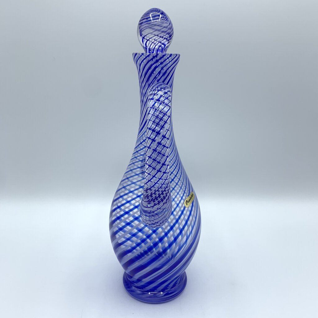 Vintage Pasabahce Cobalt Blue Swirl Art Glass Decanter /hgo