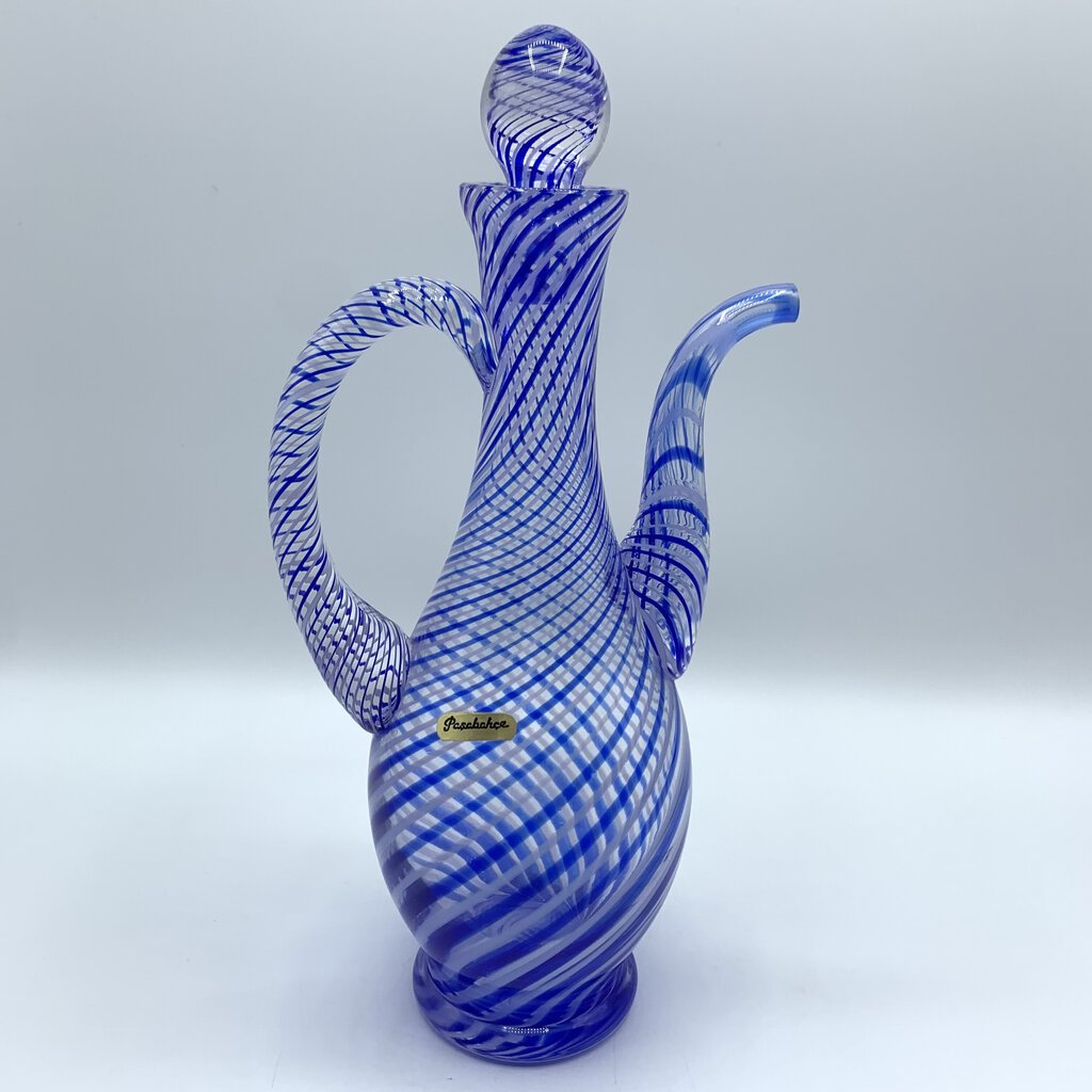 Vintage Pasabahce Cobalt Blue Swirl Art Glass Decanter /hgo