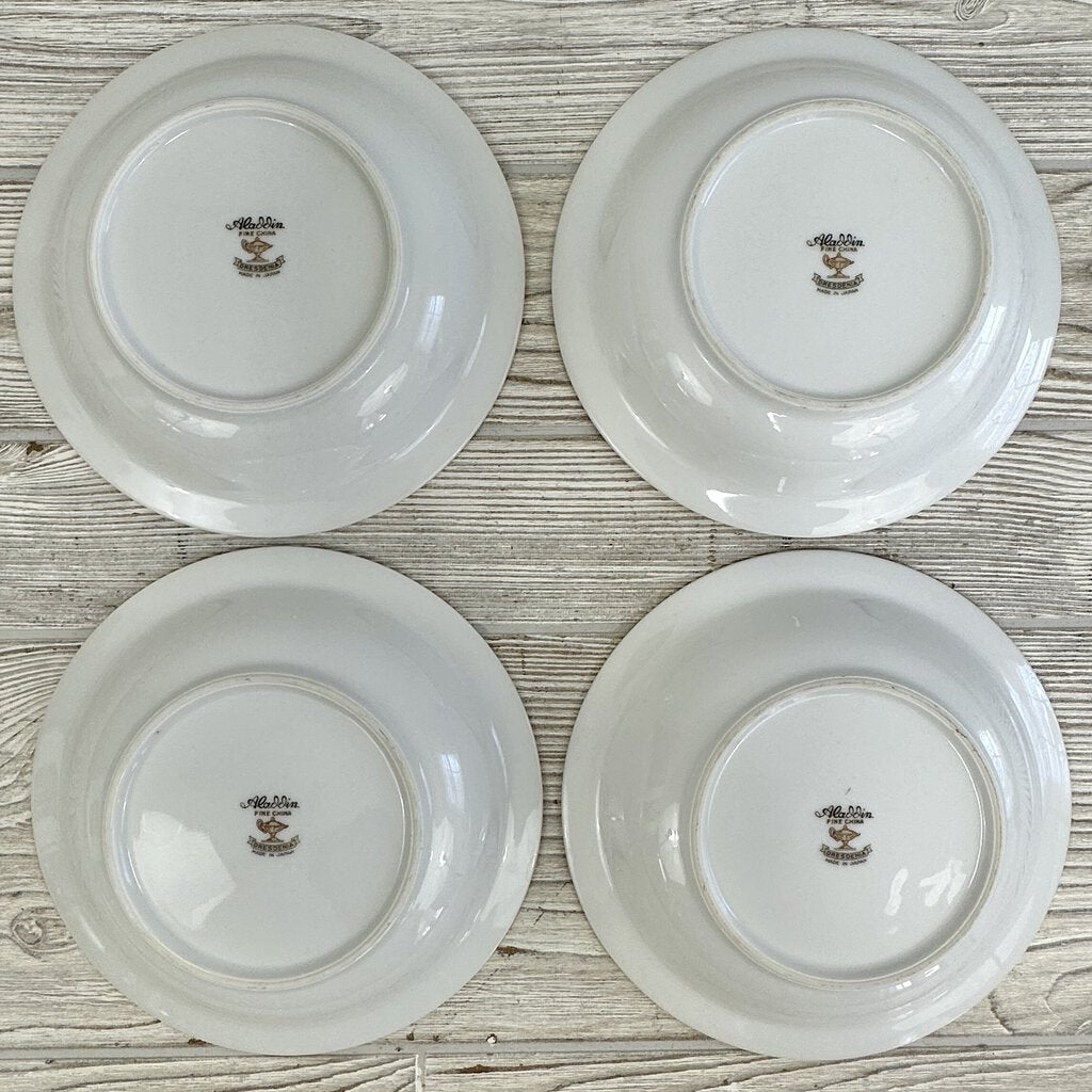 Vintage Aladdin Fine China Dresdenia Set of 4 7 3/4in Soup Bowls And 5 5/8in Dessert Bowls /cb