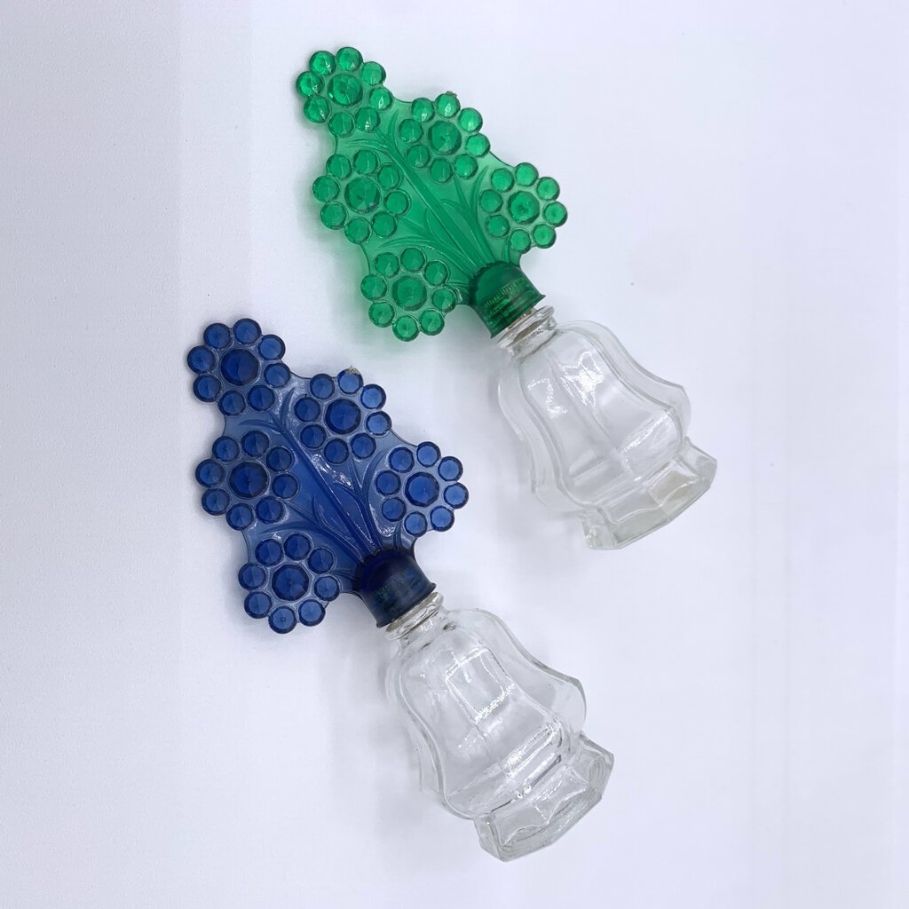 Vintage Art Deco Perfume Bottles with Plastic Flower Tops Set of 2 /hge