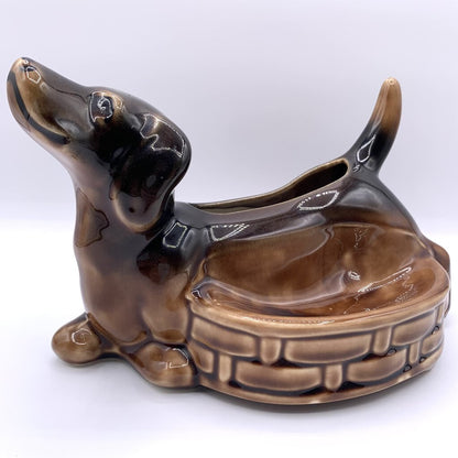 Vintage Ceramic Dachshund Weiner Dog Planter/Caddy/Trinket Dish /hge