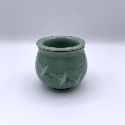 Korean Celadon Cranes Crackle Glaze Tea Infuser /hgo