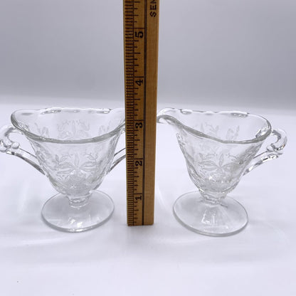 Vintage HEISEY “Orchid” Miniature Etched Glass Sugar Bowl and Creamer Set /hgo