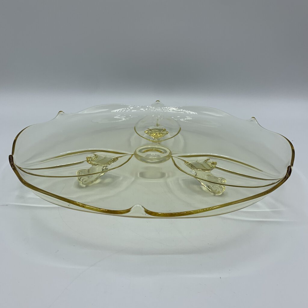 Vintage LANCASTER GLASS Topaz Footed Cake or Dessert Stand /hgo