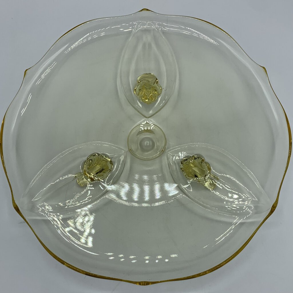 Vintage LANCASTER GLASS Topaz Footed Cake or Dessert Stand /hgo