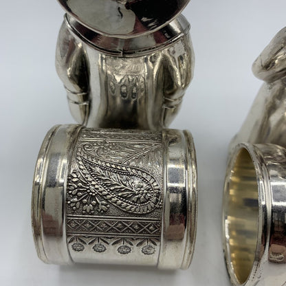 Vintage International Silver Meriden Brittanica Reproduction Silverplate Figural Napkin RIngs /hgo