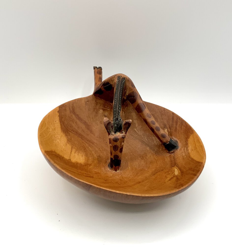 Vintage hand carved wood giraffe bowl African /ah