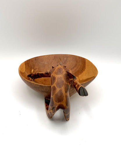 Vintage hand carved wood giraffe bowl African /ah