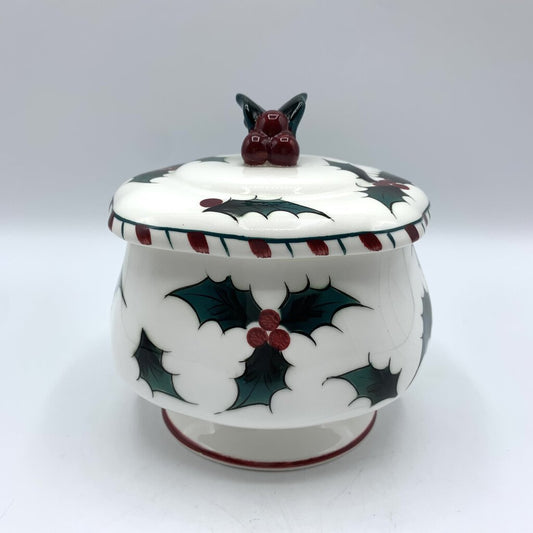 Vintage Mid-Century LEFTON Christmas Holly Berry Covered Candy Dish /hgo