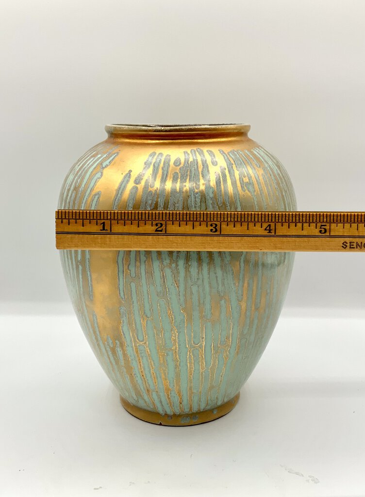 Vintage MCM Carstens Tonnieshof Art Pottery Vase Gold and Turquoise Drip /ah