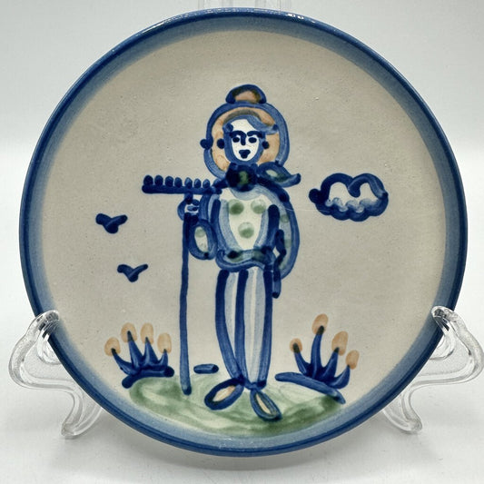 M.A. Hadley Blue Pottery 6” Bread & Butter/Dessert Plate Farmer with Rake Signed /cb