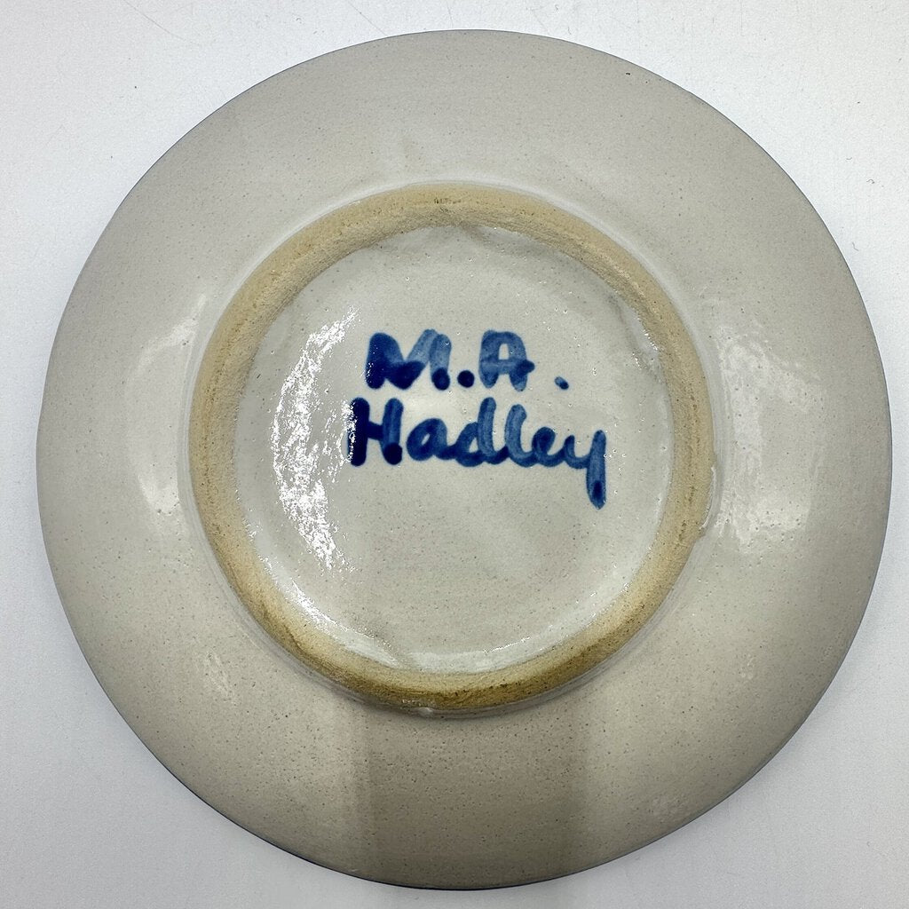 M.A. Hadley Blue Pottery 6” Bread & Butter/Dessert Plate Farmer with Rake Signed /cb
