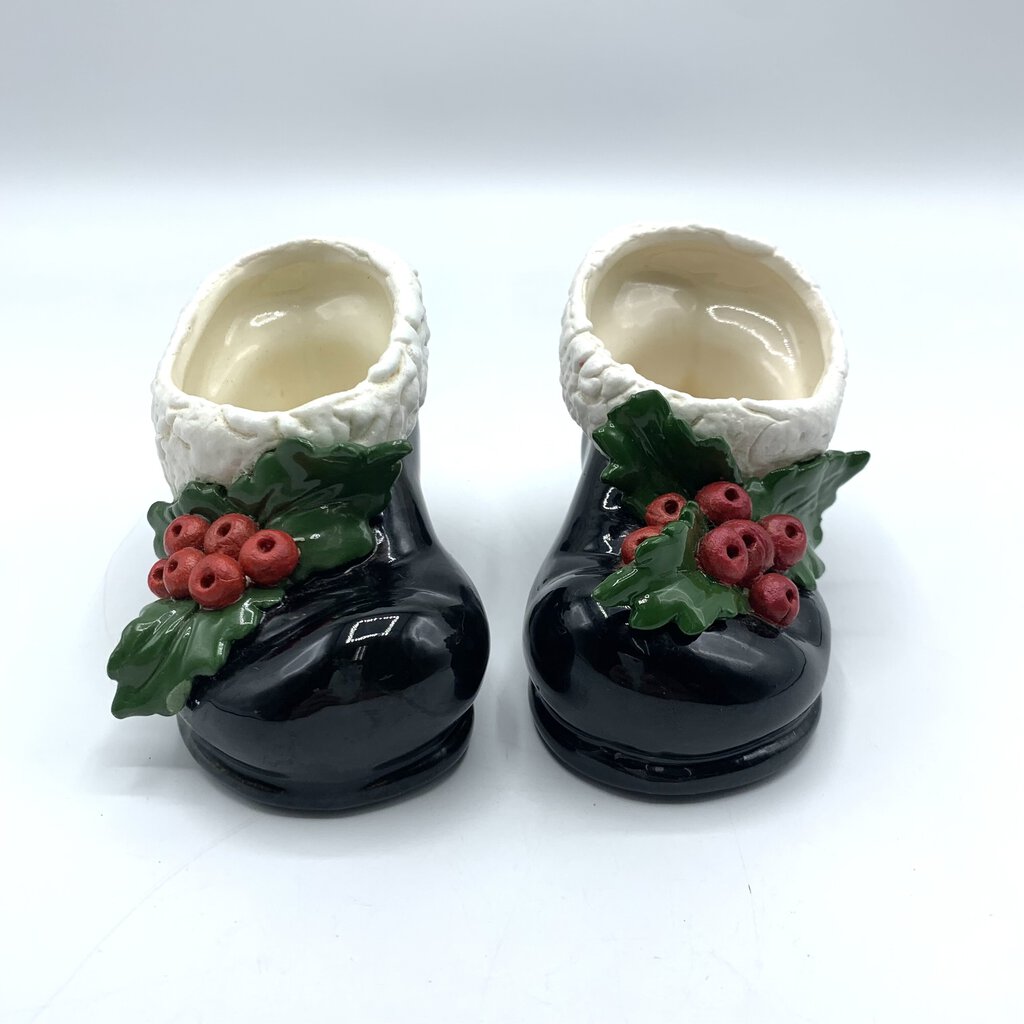 Pair of Vintage Ceramic Santa’s Boots Candleholders /hge