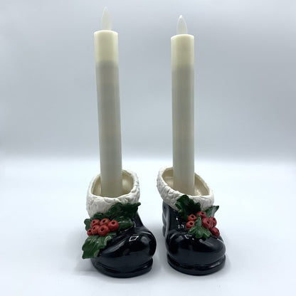Pair of Vintage Ceramic Santa’s Boots Candleholders /hge