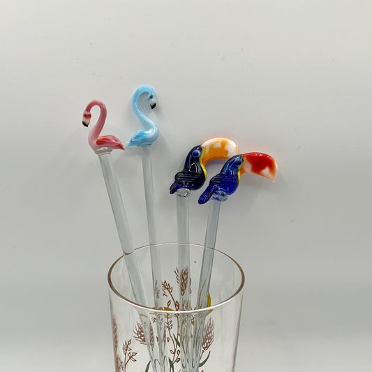 Vintage Glass Toucan Bird Swizzle Drink Sticks /ah