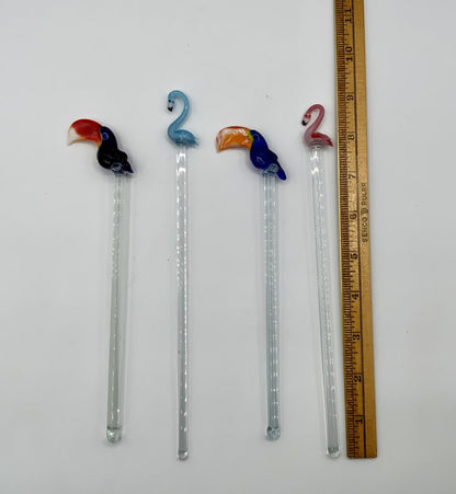 Vintage Glass Toucan Bird Swizzle Drink Sticks /ah