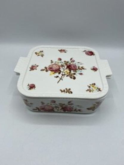 Grace’s Pantry 3 in 1 Porcelain Lidded Trivet Casserole Rose Pattern /rb