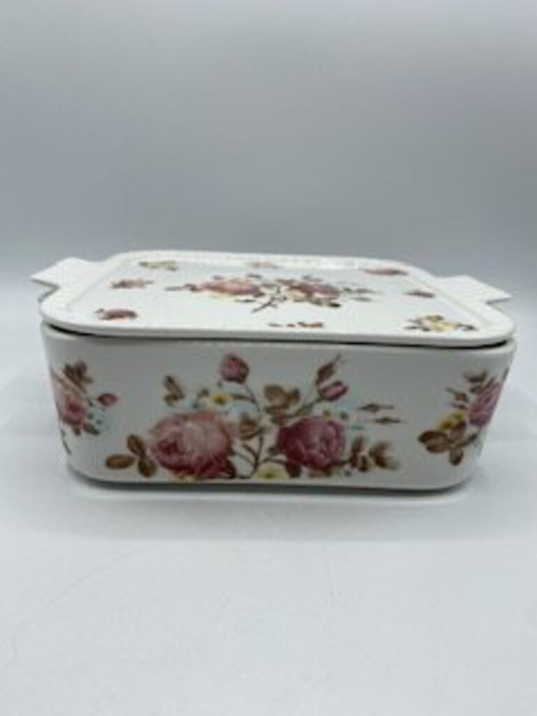 Grace’s Pantry 3 in 1 Porcelain Lidded Trivet Casserole Rose Pattern /rb