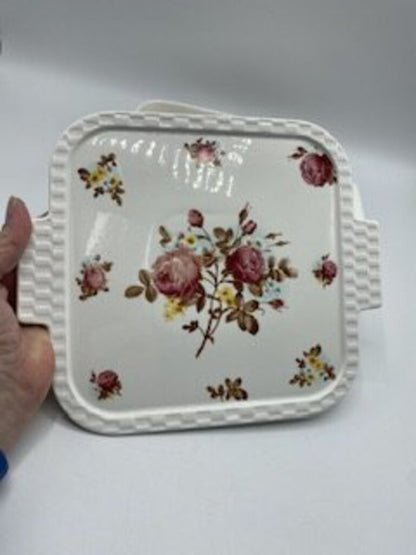 Grace’s Pantry 3 in 1 Porcelain Lidded Trivet Casserole Rose Pattern /rb