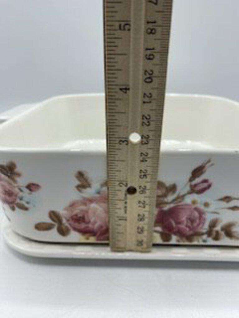 Grace’s Pantry 3 in 1 Porcelain Lidded Trivet Casserole Rose Pattern /rb