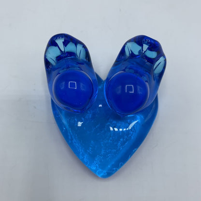 Vintage LEO WARD Blue Birds of Happiness, Birds on Heart Art Glass Paperweight /hgo