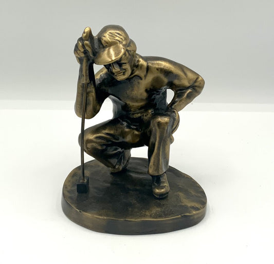 Ah/ Heavy Vintage Brass Sizing Up The Putt Golfer Statue 5”