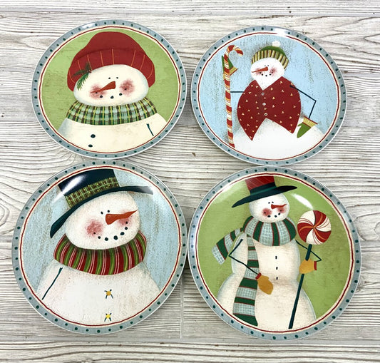 Ah/ Oneida Frosty Folks Holiday Stoneware Plates Set of 4