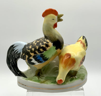 ah/ Vintage Rooster and Chicken Match Holder Hand Painted Made in Japan