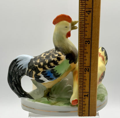 ah/ Vintage Rooster and Chicken Match Holder Hand Painted Made in Japan