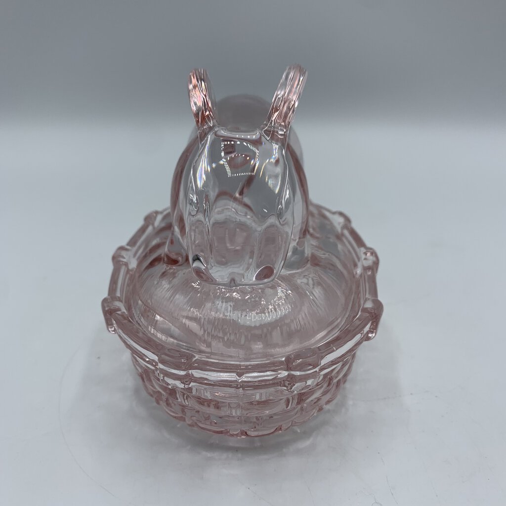 hge/Vintage L.E. Smith Pink Glass Rabbit on Nest Candy Dish