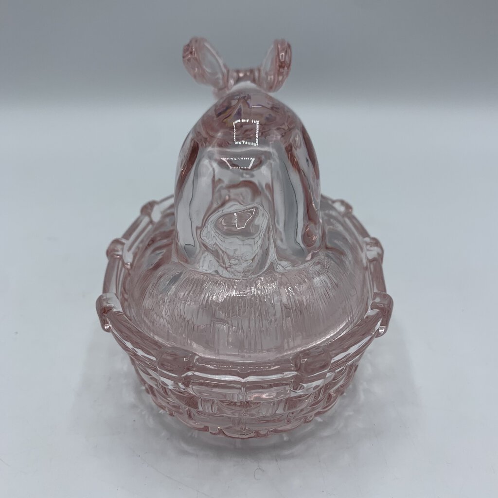 hge/Vintage L.E. Smith Pink Glass Rabbit on Nest Candy Dish