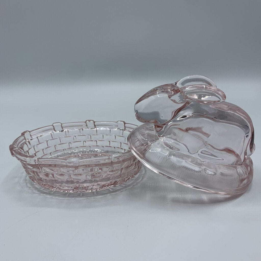 hge/Vintage L.E. Smith Pink Glass Rabbit on Nest Candy Dish