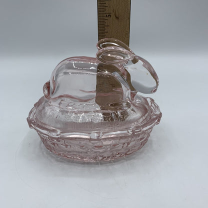 hge/Vintage L.E. Smith Pink Glass Rabbit on Nest Candy Dish