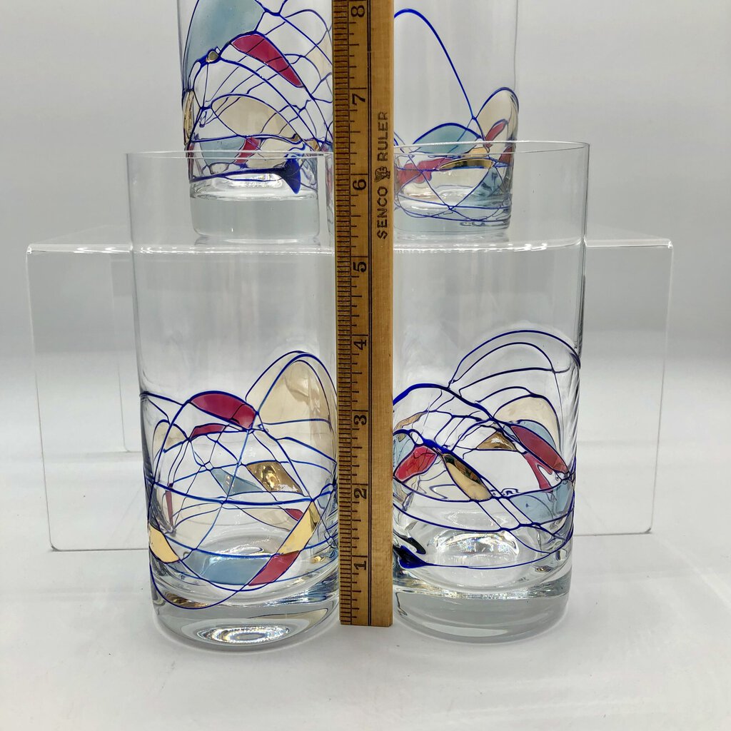 Set (4) Cristiro Romanian Luminescence Mosaic Milano Highball Glasses /b